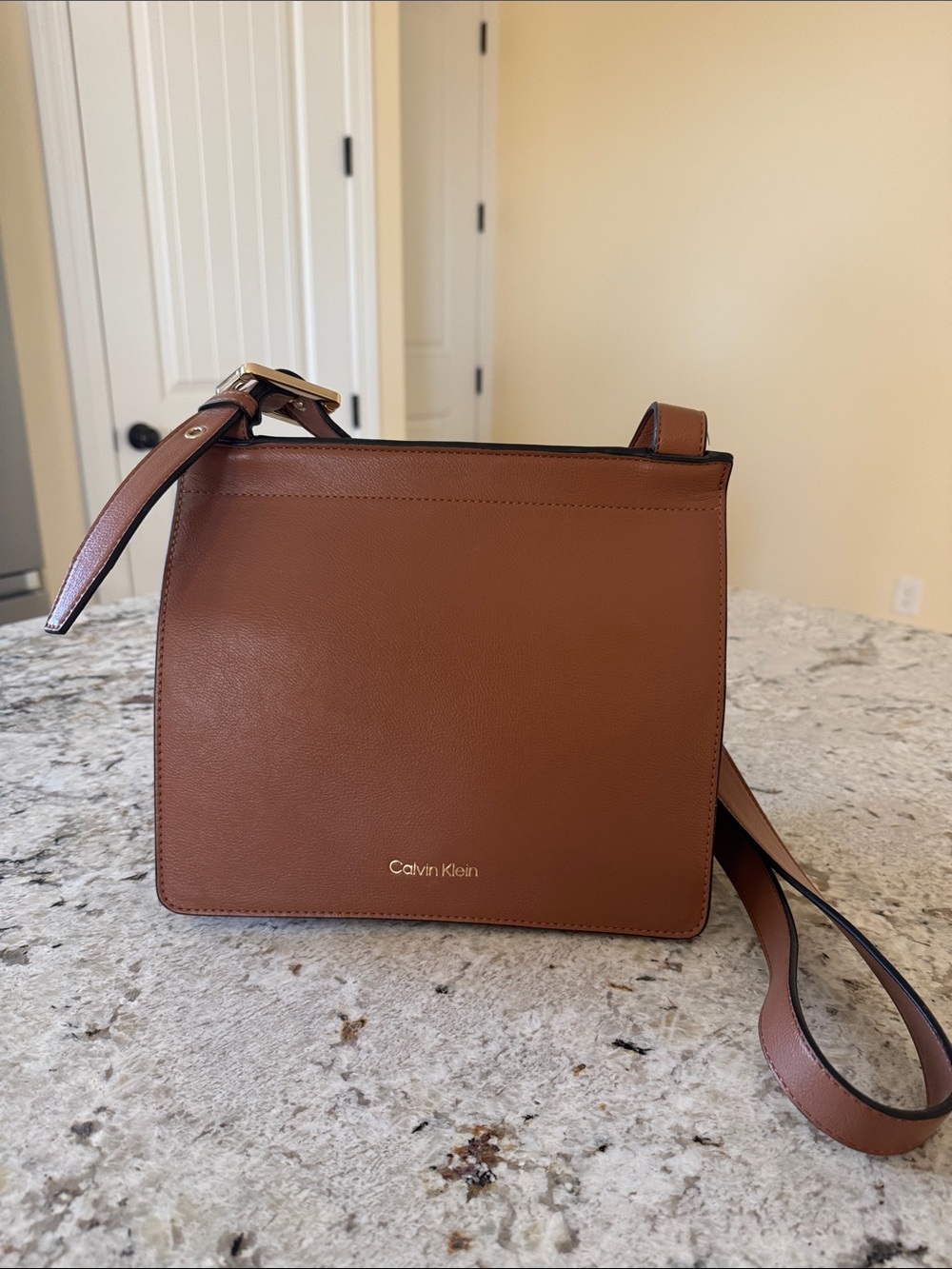 Calvin Klein Cognac Leather Shoulder Bag